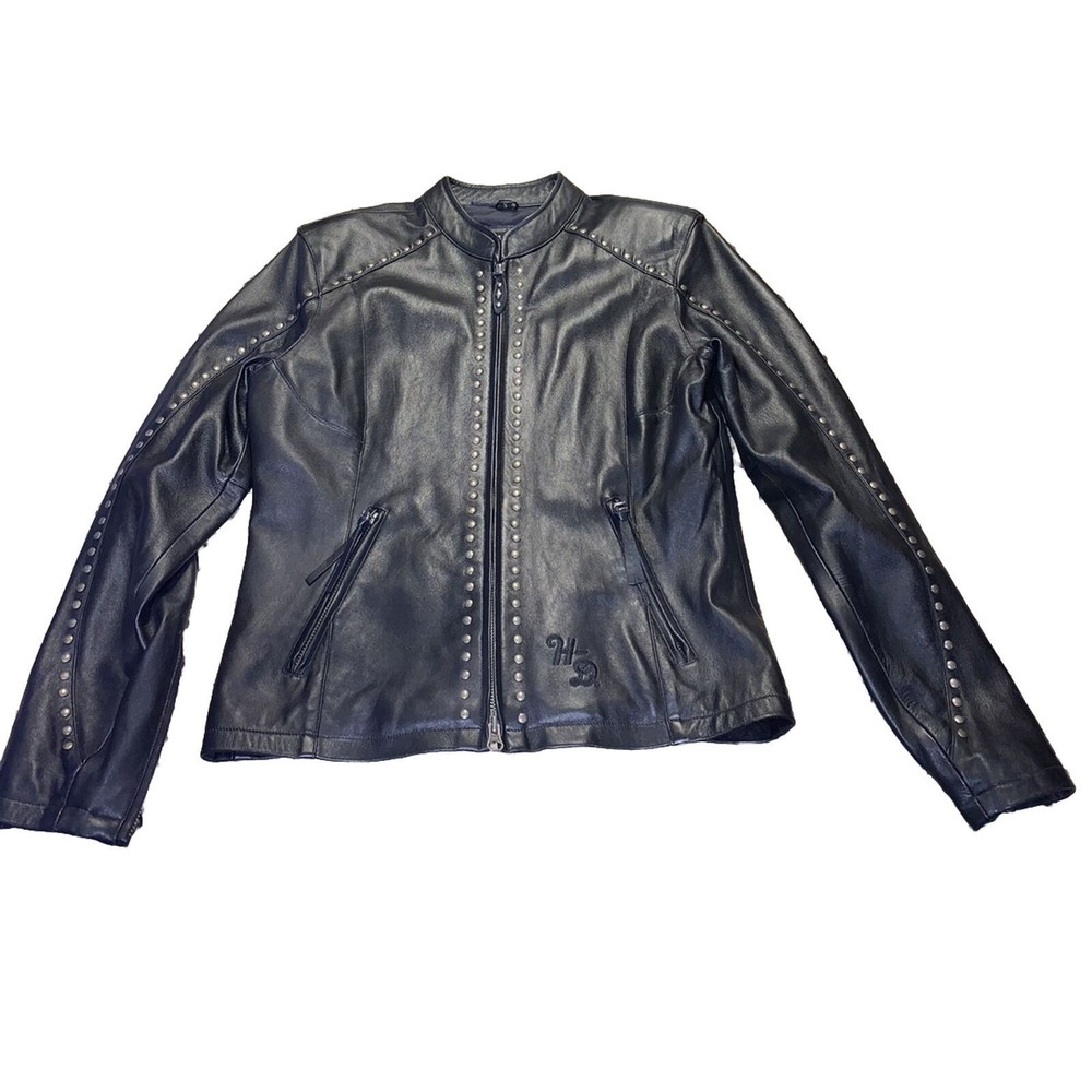 HARLEY DAVIDSON Women’s SMALL Studded Black Leather Jacket in Great Condition!